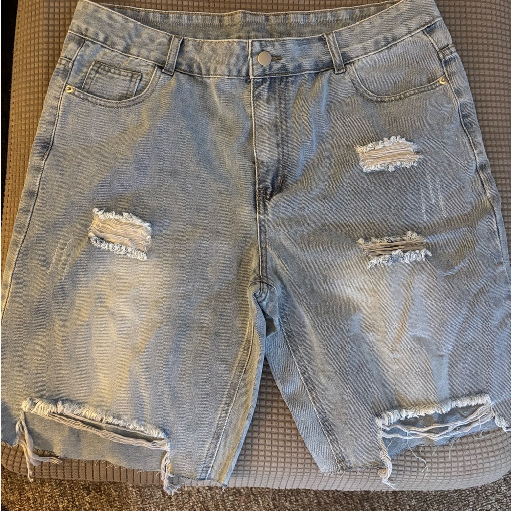 SHEIN Light Blue Distressed Jean Shorts